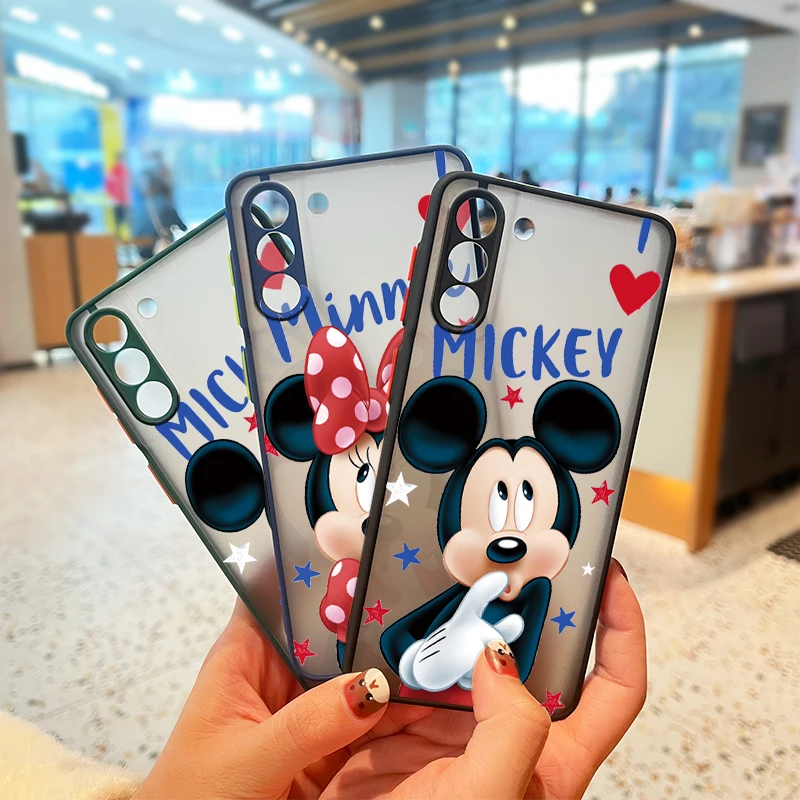 

Mickey Minnie Disney Couple For Samsung S22 S21 Ultra S20 FE S10E S10 Lite S9 S8 Plus Frosted Translucent Matte Cover Phone Case