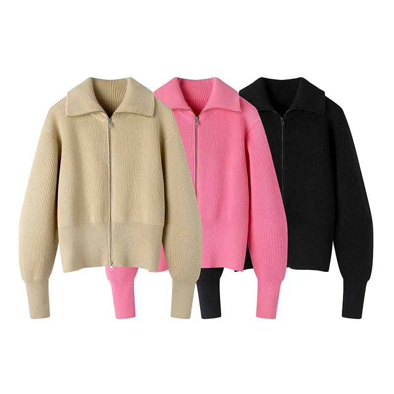 Women Pink Sweaters Knitwear Winter Knitting Cardigans Large Lapel Collar Loose Long Sleeve Thick Tops Jumpers Knitted Cardigan