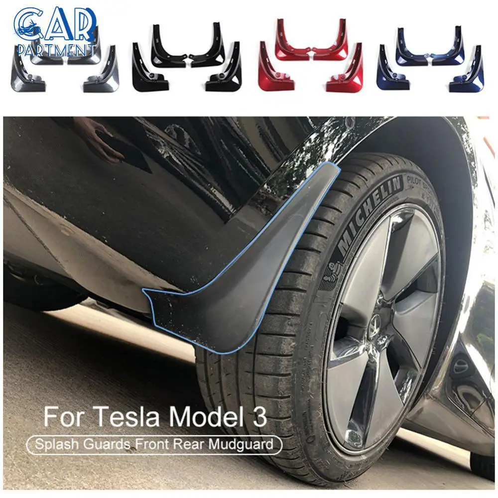 

Matte Black Carbon Fiber Guard Fender Abs Front Rear Wheel Mudguard Protector 4 Piece Set Car Mud Flaps For Tesla Model 3