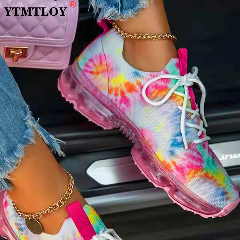 

Women's Sneakers Spring New Mix Colors Stretch Fabric Ladies Lace Up Casual Vulcanized Shoes 43 Large-Sized Sports Shoes