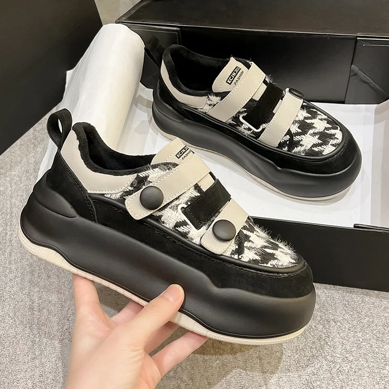 Autuspin Student All-match Casual Sneakers Street Style Fashion Genuine Leather Round Toe Women's Platforms Vulcanized Shoes