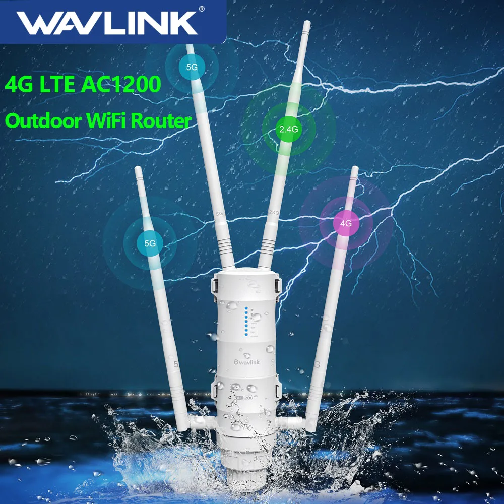 

Wavlink 4G LTE AC1200 High Power Outdoor Wi-Fi Router With SIM Card Slot 5G 2.4G1000Mbps Ethernet WAN/LAN Port Long Range Router