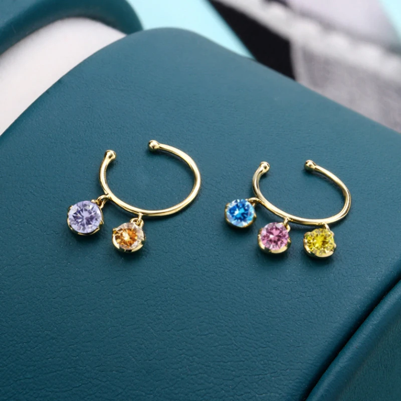 

Rainbow crystal Ear clip fashion sweet light luxury sterling silver 925 earrings for women exquisite wedding jewelry gift