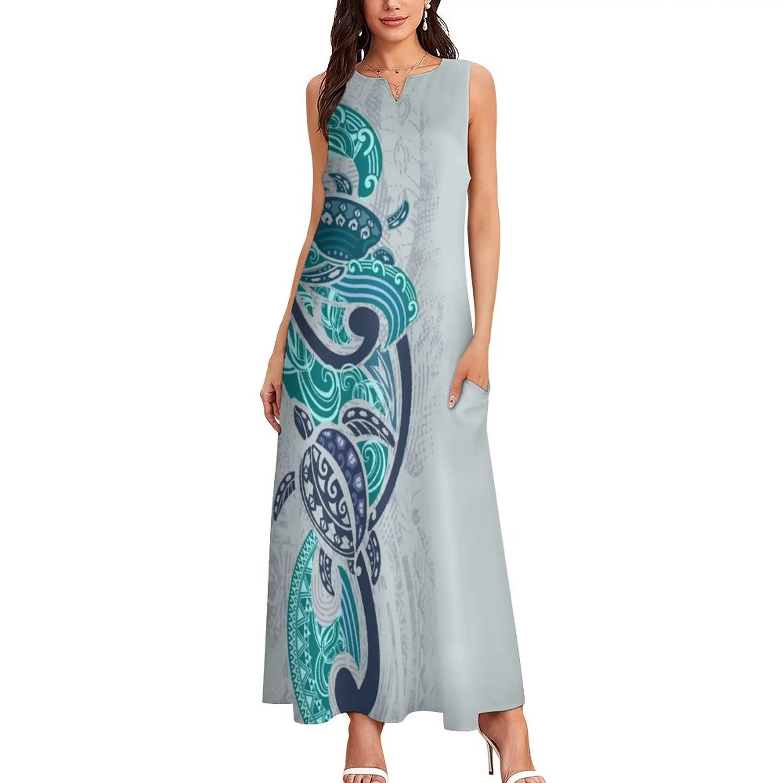 Гавайское синее длинное платье-рубашка Honu's Ocean Waves летнее платье женское 2021