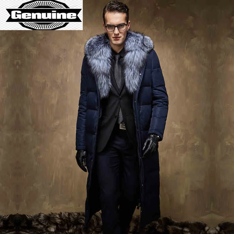 Male High-end Jacket Men’s Padded Puffer Jacket Ultra-long Goose Down Jacket Men's Silver Fox Fur Collar Winter Jacket Jaqueta F