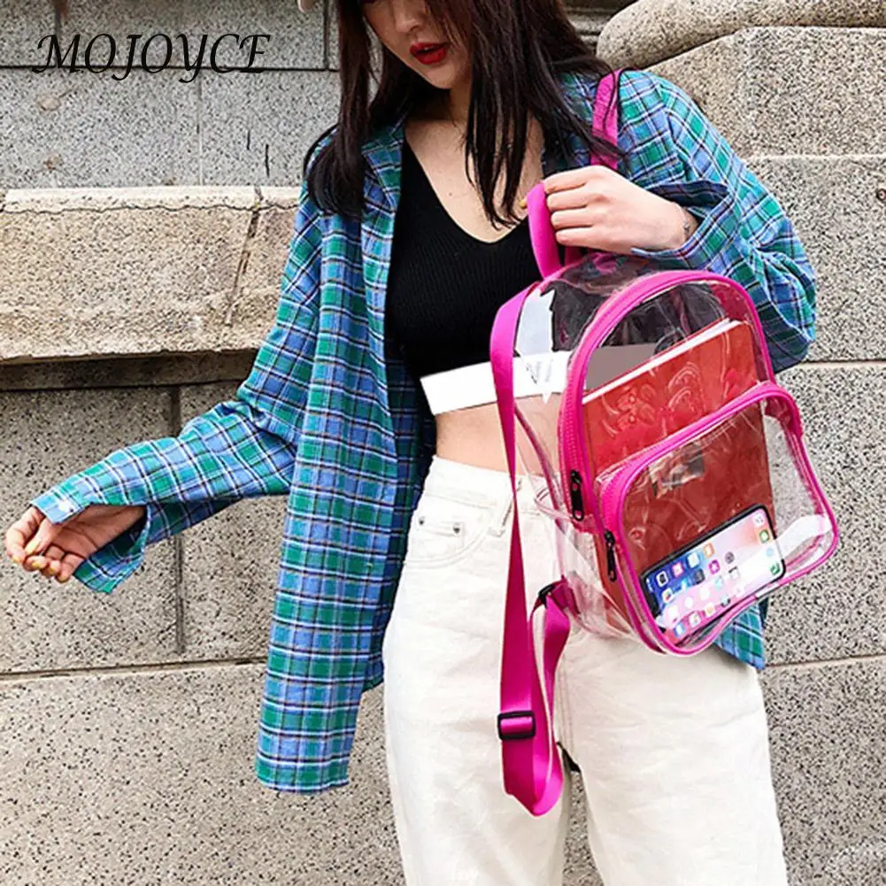 

Women Backpack Simple Transparent School Dual Shoulder Bookbags Multi-pocket Zipper Student Rucksack for Vacation and Travel