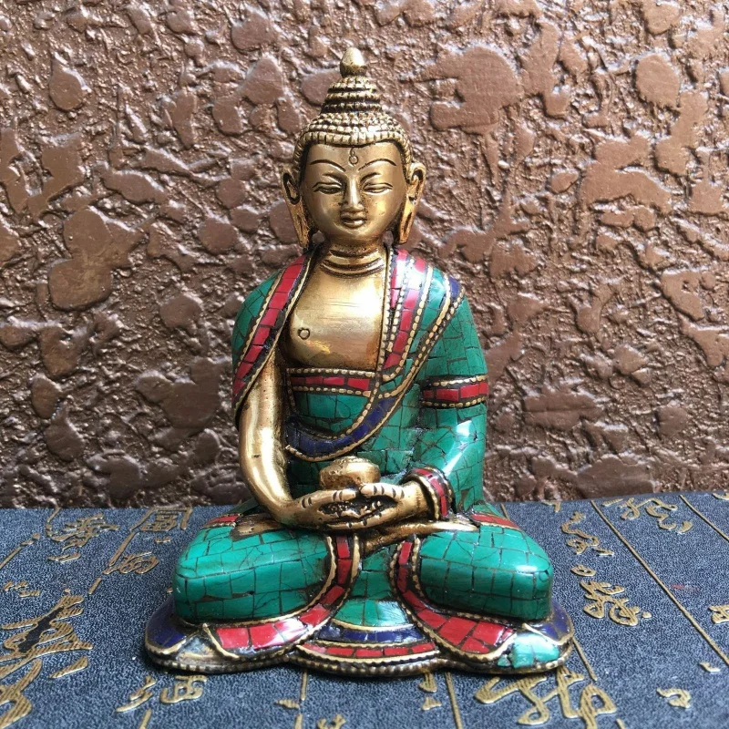 

Antique Tibetan Handmade Bronze Mikky Turquoise Inlaid Statue Buddha Shakya Mani