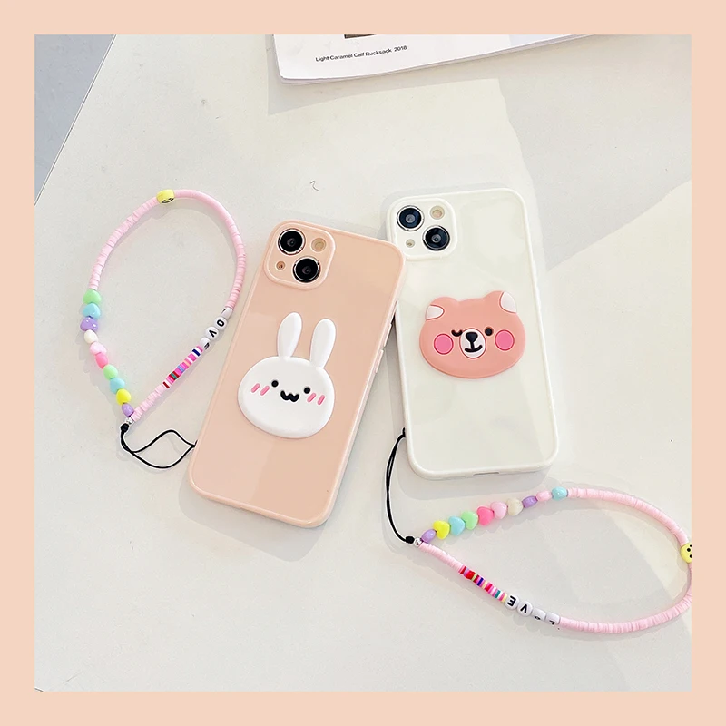 

Cute Wind Stereo Bear/Rabbit + Bracelet case for iPhone 11 11pro Max 12 12pro 12pro Max 13pro 13pro Max