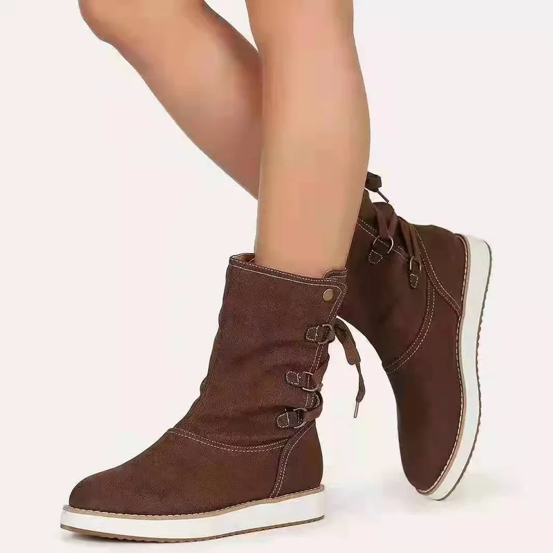 

2022 Women Snow Boots Autumn Winter Lace-up Mid-cut Boots Fashion Comfortable Leopard Print Snake Print Color Match Female Shoes