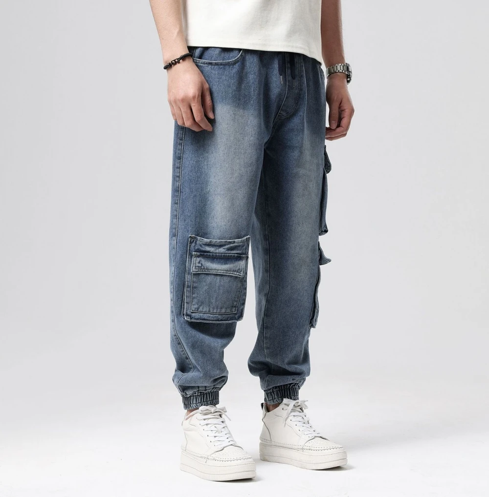 2023 Loose Jeans Men Denim Pants Baggy Straight Hip Hop Skateboard Cargo Jeans Oversized Blue Wide Leg Trousers Large Size 44 46