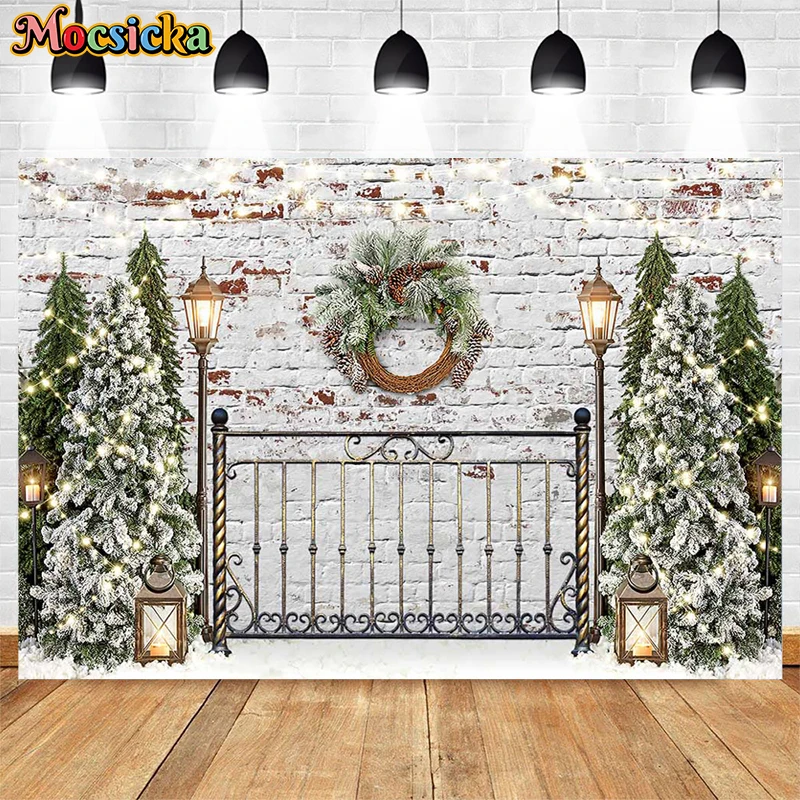 

Фон для фотосъемки Mocsicka Рождественская зимняя изгородь лес кирпичная стена рождественские деревья детский портрет Фотостудия