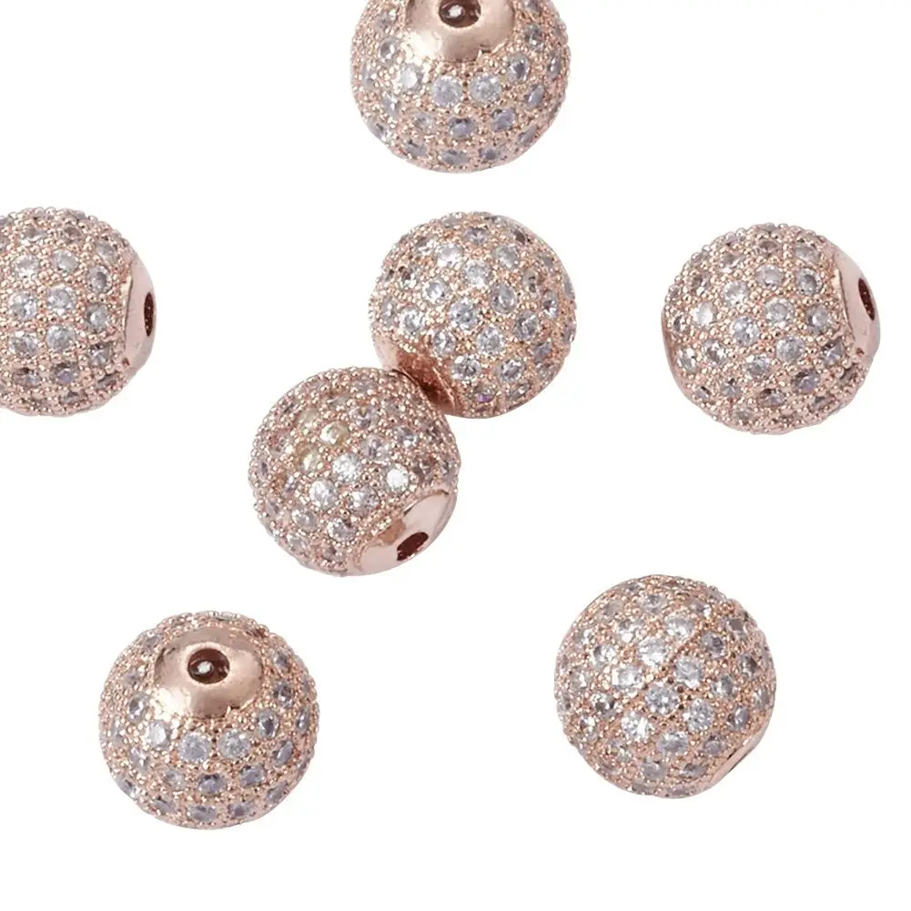 

Pandahall 10Pcs Micro Pave Rose Gold Color Round Spacers Crystal Clear Cubic Zirconia Carved Charm Disco Ball Beads 12mm Craft