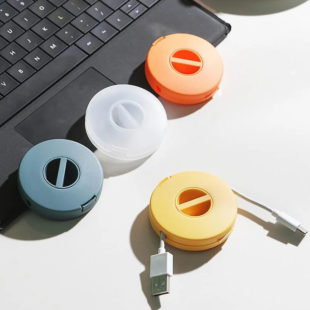 

Small And Portable Round Rotatable Data Cable Organizer Storage Box Mobile Phone Charging Cable Winder Outdoor Portable Supplies