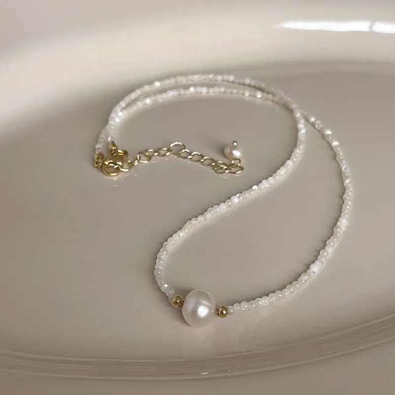 

Цепочка с натуральным пресноводным жемчугом, ожерелье под золото 14 к, украшение для женщин, хороший подарок на день рождения, не выцветает