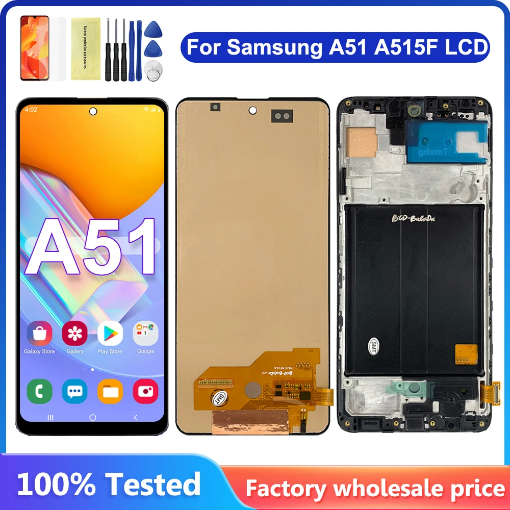 Высококачественный Дисплей с рамкой A51, для Samsung Galaxy A51 A515 A515F A515W, ЖК-дисплей, сенсорный экран, дигитайзер, замена