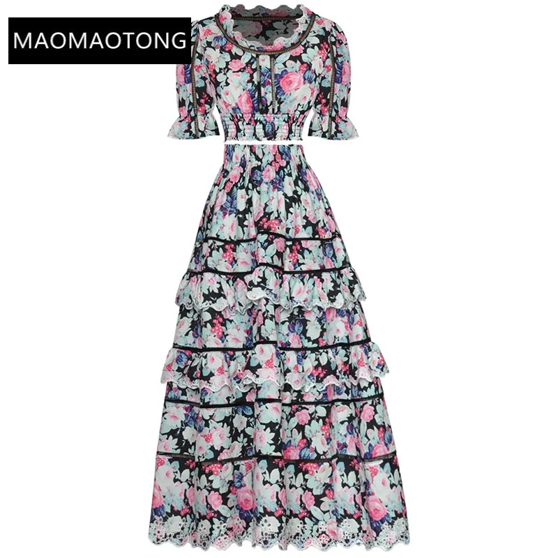 

2022 Luxury Designer Autumn Runway Elegant Short Blouses Tops+Elastic waist Cascading Ruffle Skirt Two-piece suit