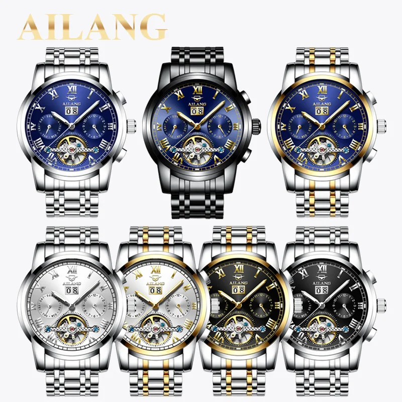 Men automatic mechanical watch Top brand stainless steel waterproof watches Fashion Business Hollow Wristwatch enlarge