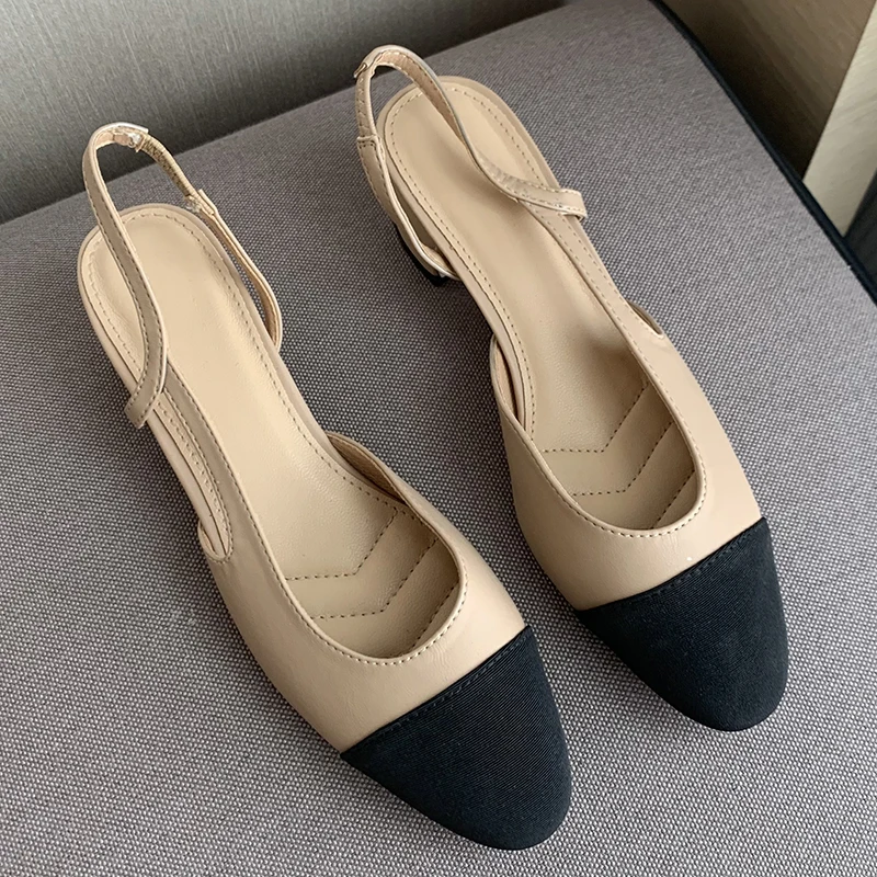 

Fashion Sexy Ladies Med Heels Sandals Slingback Party Female Casual Outdoor Slides Slip On Shallow Women Pumps Shoes Mules