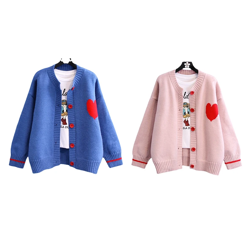 

Женский вязаный кардиган на пуговицах, мягкая теплая кофта с принтом сердечек в Корейском стиле, новинка 2022