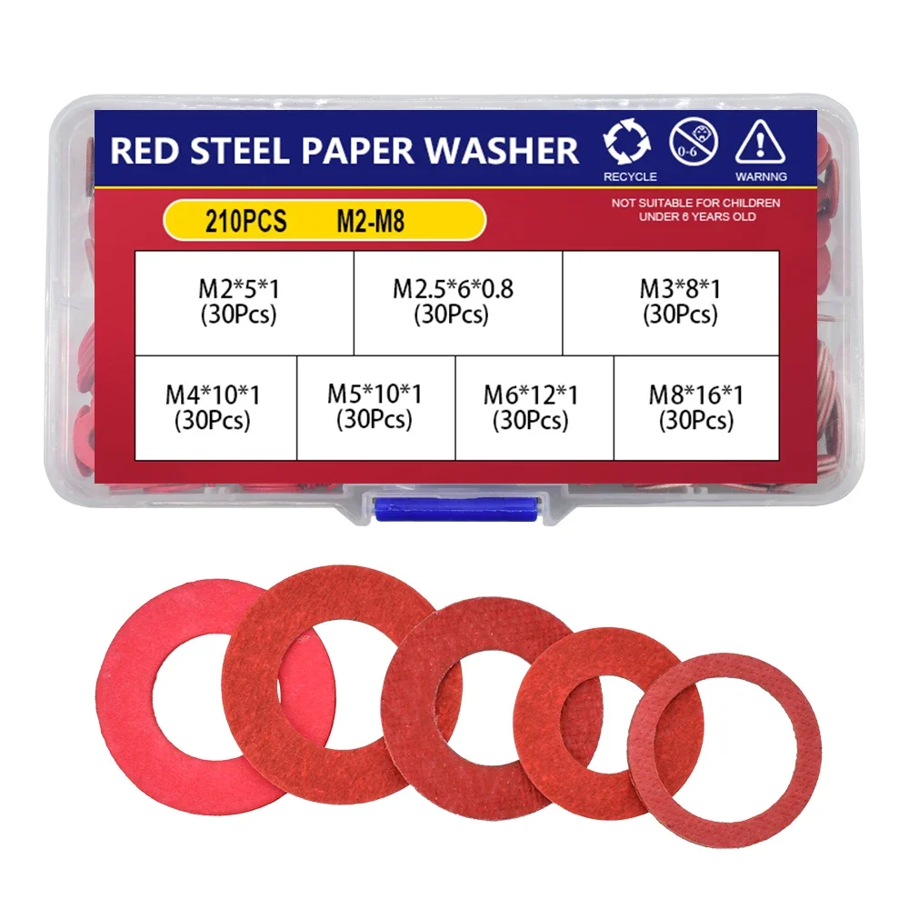 M2 - M18 Красная стальная бумажное волокно Плоская шайба Пластиковая плоская мезонная прокладка Изоляционная прокладка Кольцо Основная плата Винт Прокладка Комплект коробки