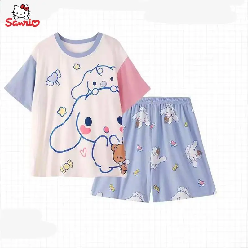 

Пижама Hello Kitty Melody Cinnamoroll для девочек, домашняя одежда из аниме мультфильма Sanrio, летняя тонкая Пижама с коротким рукавом, подарок для кондиционера