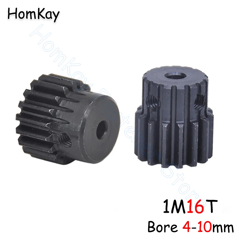 Mod 1 16T Spur Gear Bore 4 5 6 6.35 7 8 10mm 45# Steel Blackening Transmission Gears 1 Module 16 Tooth Motor Pinion DIY Parts