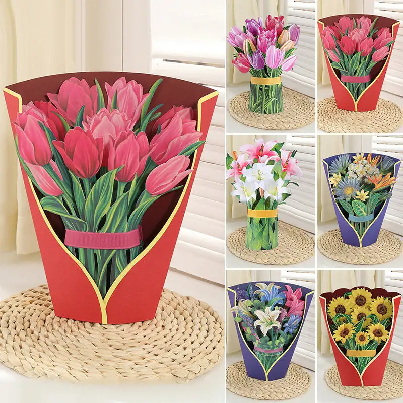 

Pop-Up Flower Bouquet Greeting Card Bouquet Mother's Day Card Birthday Wedding Anniversary Lily Tulip Sunflower Greeting Card