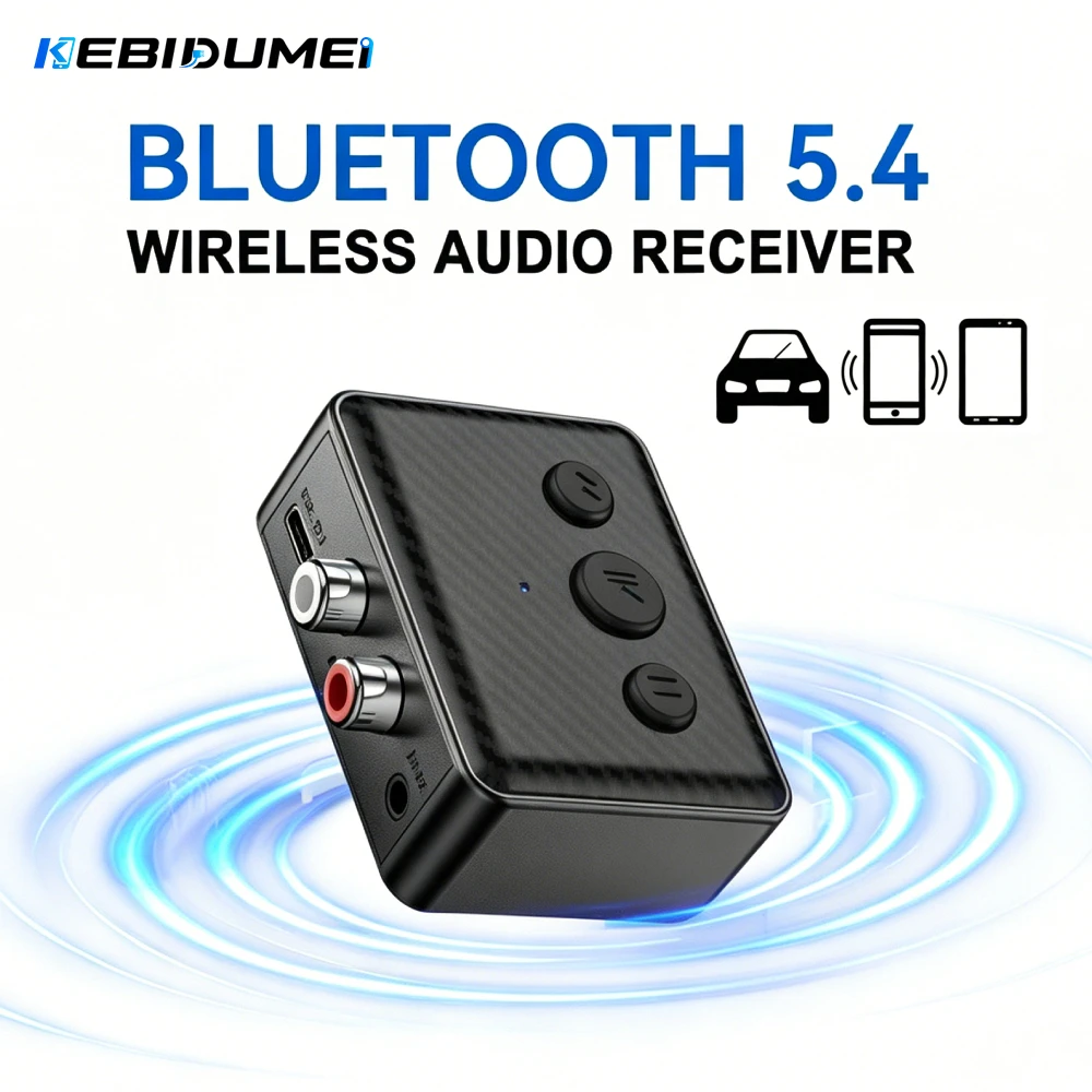 Фото Аудиоприемник KEBIDUMEI Bluetooth 5.4, беспроводной адаптер RCA 3,5 мм AUX USB с микрофоном, поддержка воспроизведения с U-диска, для автомобильного комплекта, колонок №1