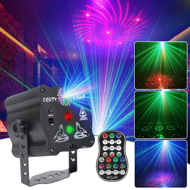 

RGB LED Strobe DJ Disco Party Lights Mini Voice Control Laser Projection Stage Lighting Music Equipment for Home Christmas Lamp