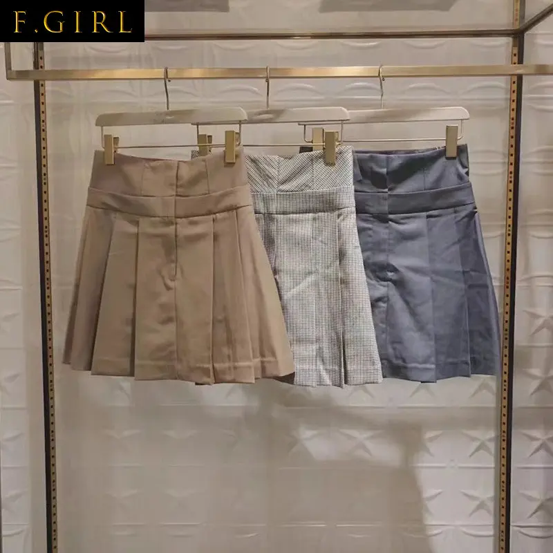

F GIRLS High Waist Pleated Mini Skirt Japanese Harajuku with Safety Shorts Autumn Winter Jupe Faldas Mujer Moda 2023 Gothic
