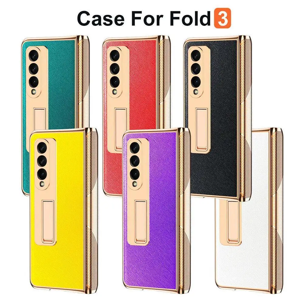 

Защитные чехлы из закаленного стекла с петлями для Samsung Zfold3, роскошные кожаные чехлы с золотым покрытием и складным кронштейном для Z Fold 3