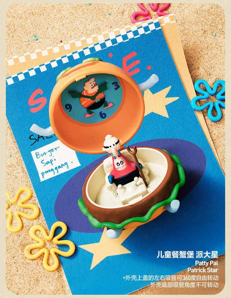 Фото POPMART SpongeBob Crab Mornong Burger: Популярная серия фигурок-сюрпризов в коробках, игрушка-подарок, в наличии №3