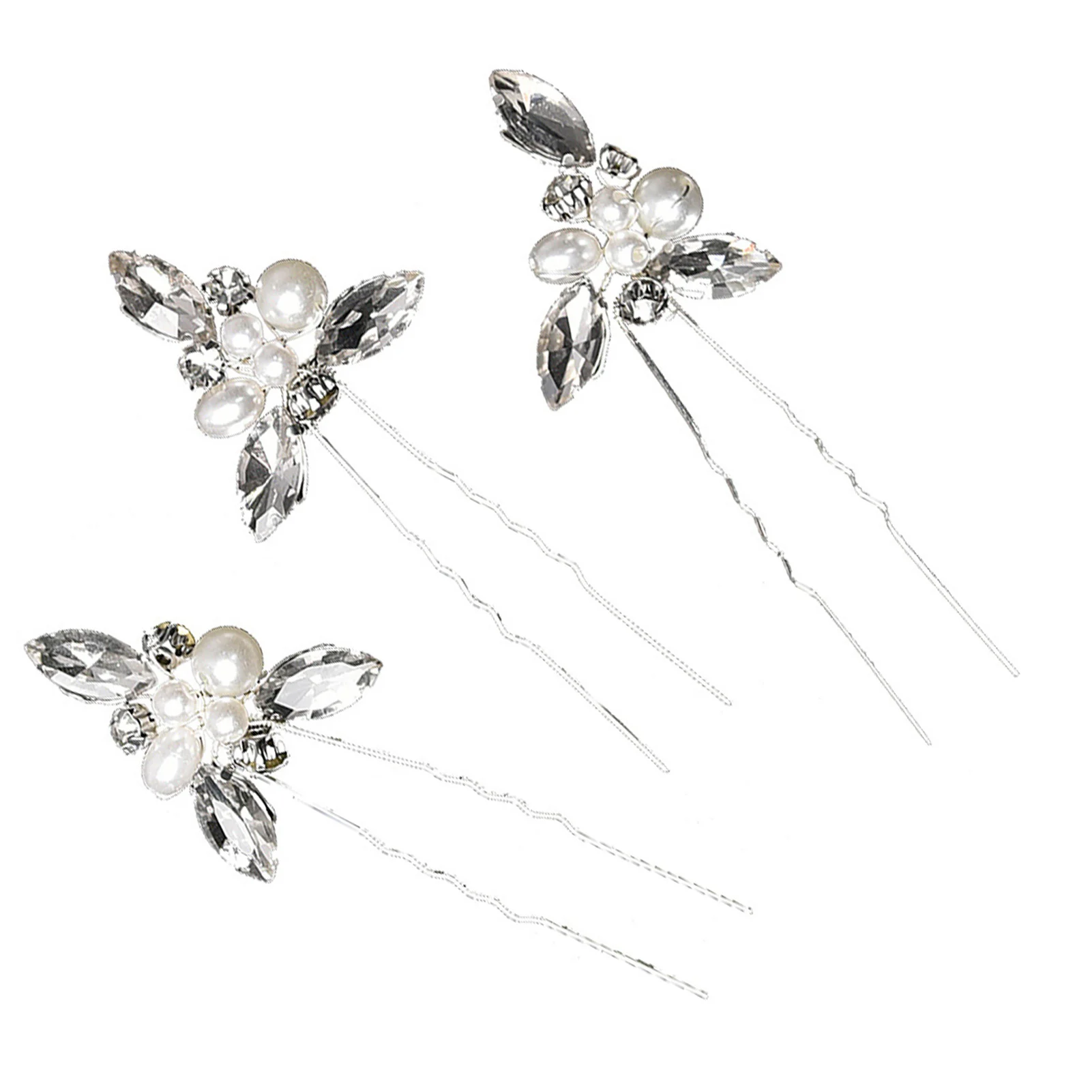 

Silver U-shaped Paired Hairpins White Rhinestones Nonslip Headwear for Valentine's Day Christmas Gift