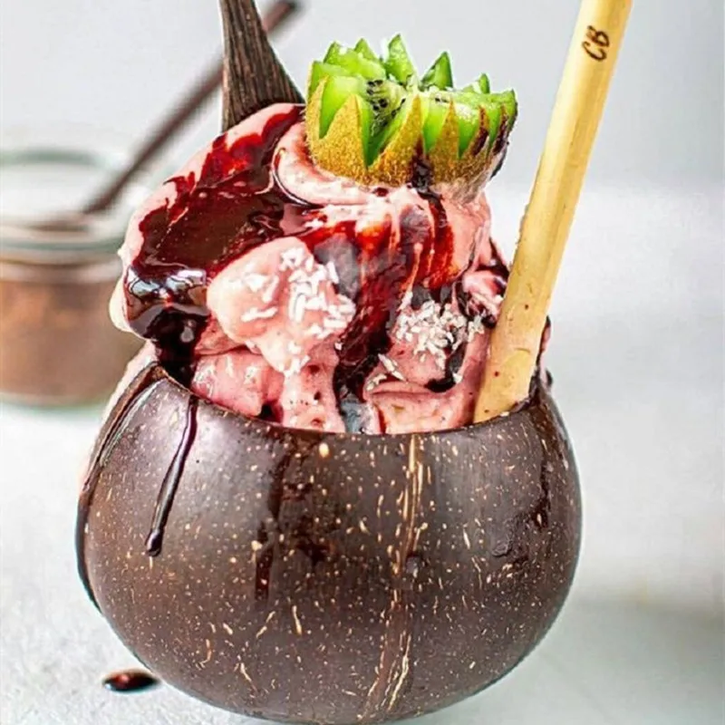 

Environmentally Friendly Coconut Shell Bowl Fruit Milkshake Salad Bowl Table Accessories Forks Spoon Creative Kitchen Tableware