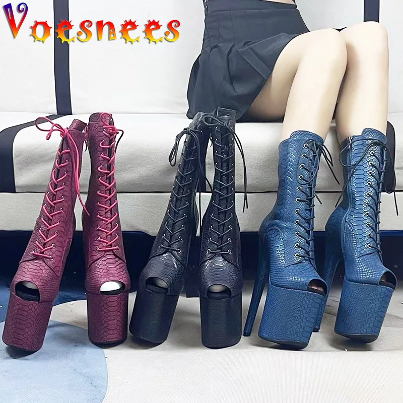 

Женские вечерние туфли-лодочки на очень высоком каблуке 20 см, привлекательные модные короткие ботинки со змеиным принтом, водонепроницаемы...