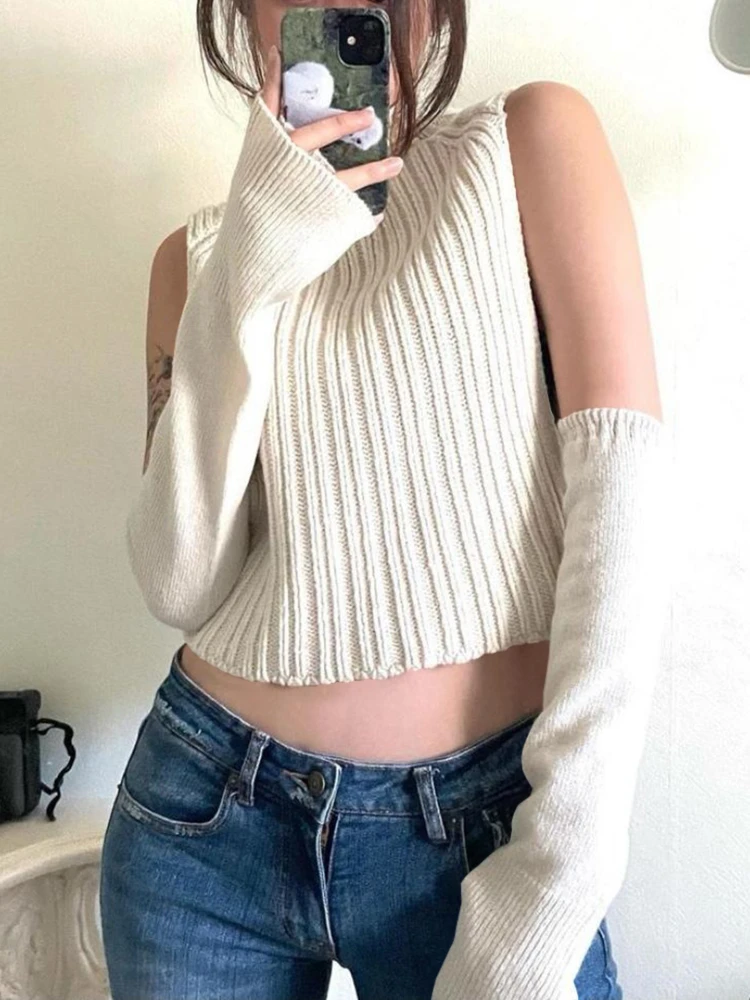

Kalevest Y2K Harajuku Sweater Basic Kpop Women Sweater 2023 Korean Style Blanc Off Shoulder Knit Sweater Gyaru Solid Color Top