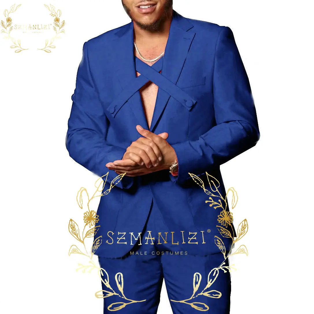 Latest Coat Pant Designs Royal Blue Mens Suit 2 Pieces Set Slim Fit Groomsmen Groom Wedding Dress Tuxedo Party Best Man Blazer
