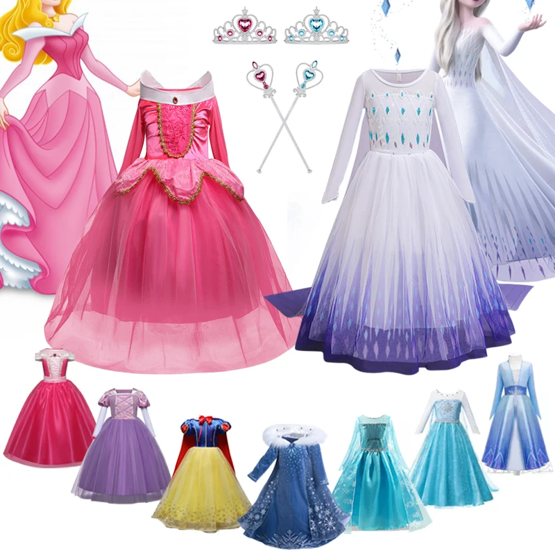 Girl Elsa Cosplay Princess Costumes for Girls 2023 Halloween Carnival Party Fancy Dress Up Children Disguise Snow Queen Clothing