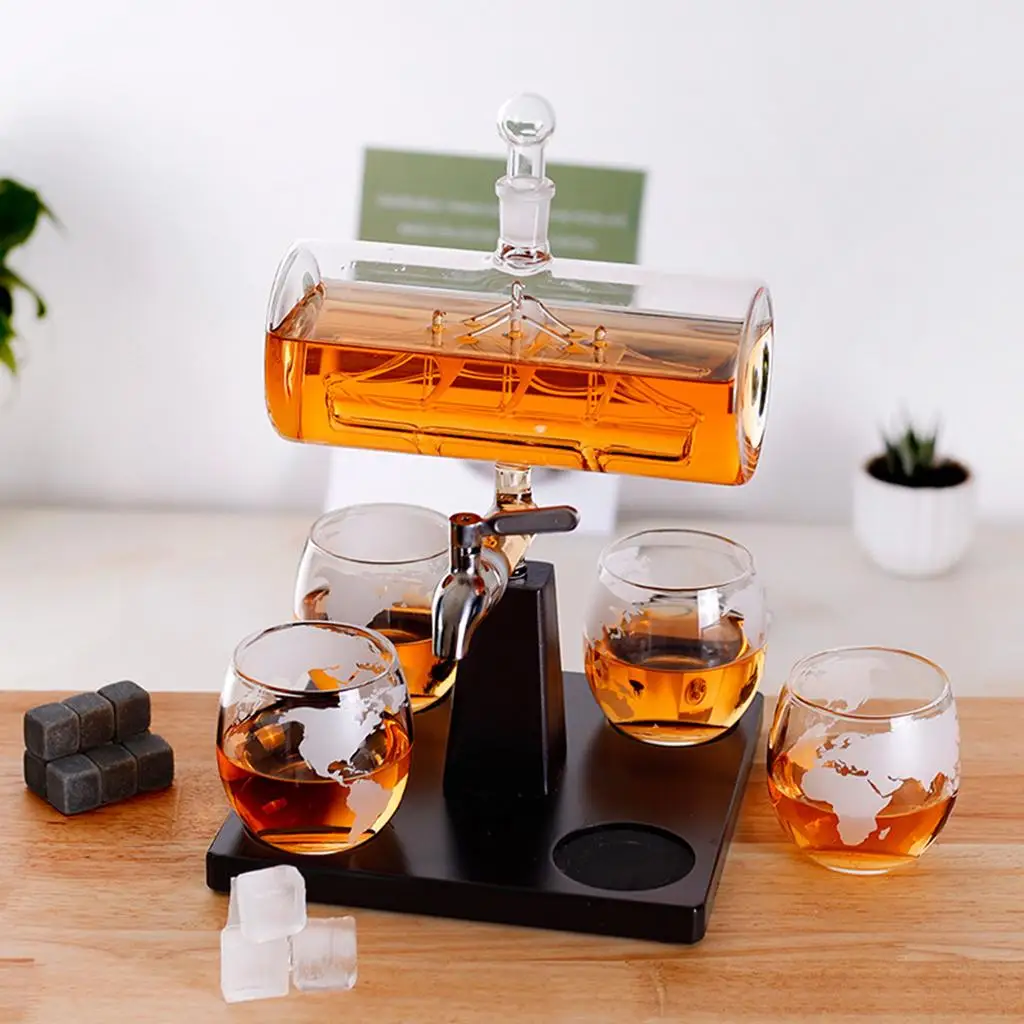 Buy 1000ml Whisky Decanter Set with 4 Globe Glasses Cups Bottle Drink Dispenser Glass on