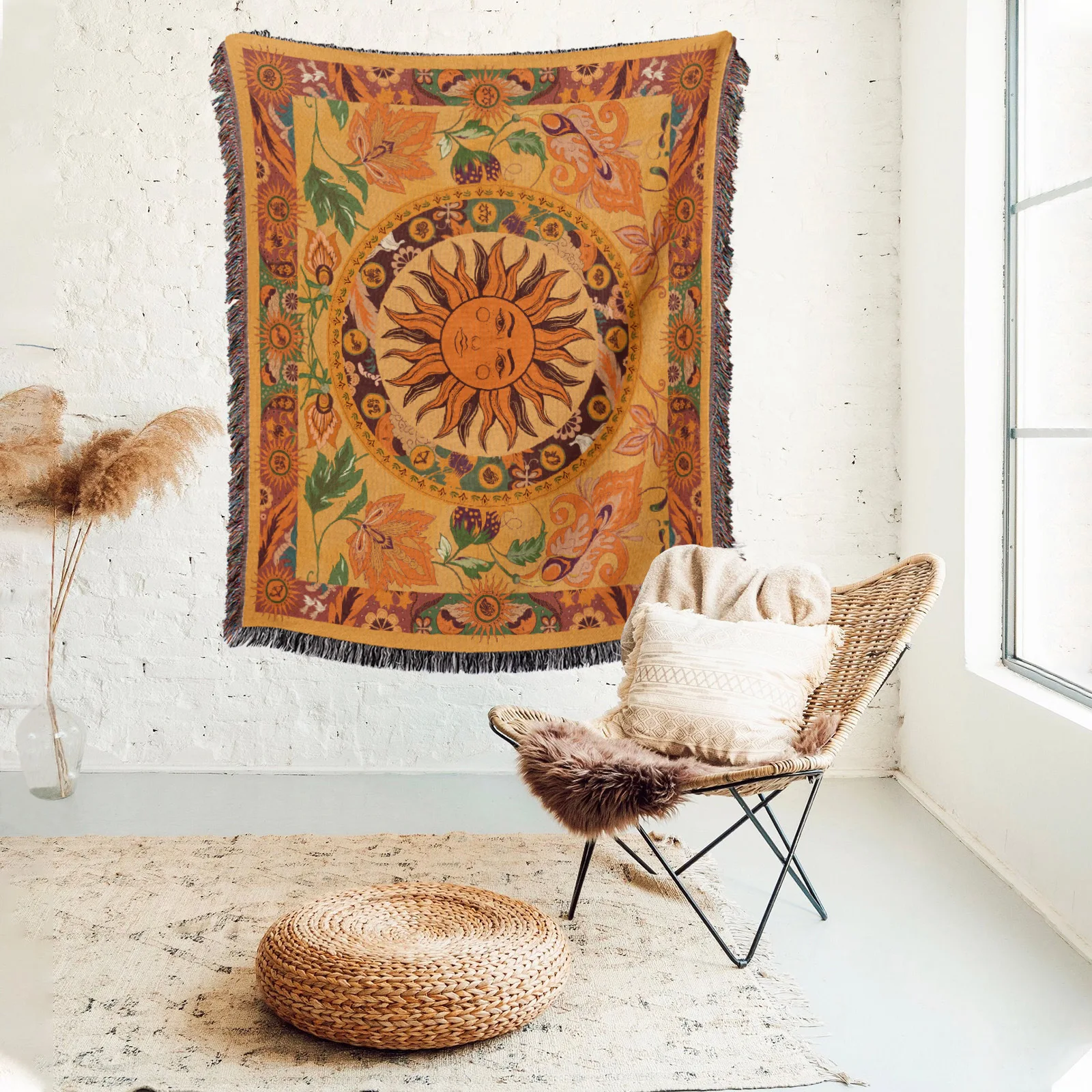 

Ретро жаккард Тканое одеяло солнце лунный Бог диван бросок Пыленепроницаемая подушка ковер подушка для пикника путешествия большие накидк...