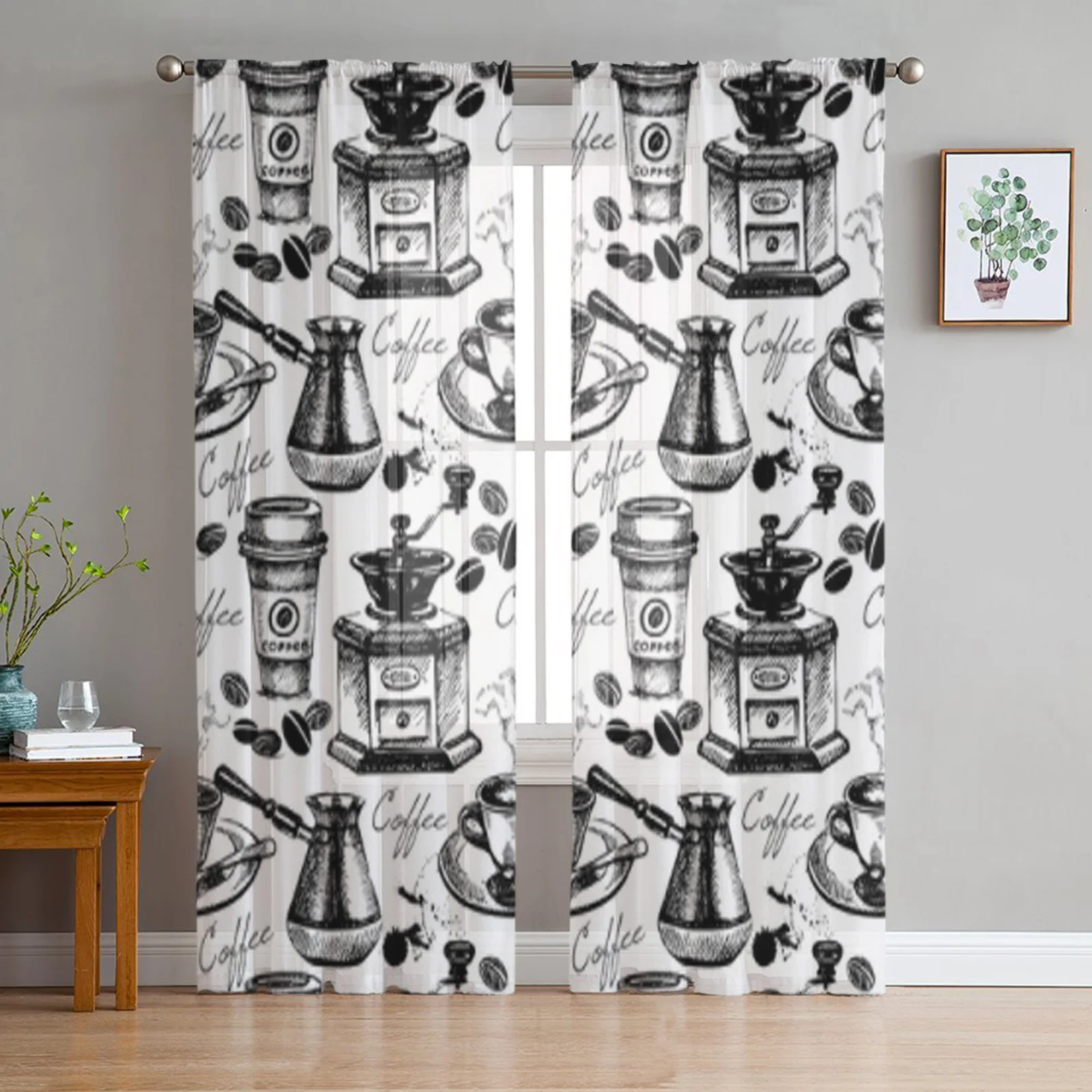 

Vintage Coffee Sheer Curtains for Living Room Transparent Tulle Window Treatments Bedroom Kitchen Home Decor Veil Drapes