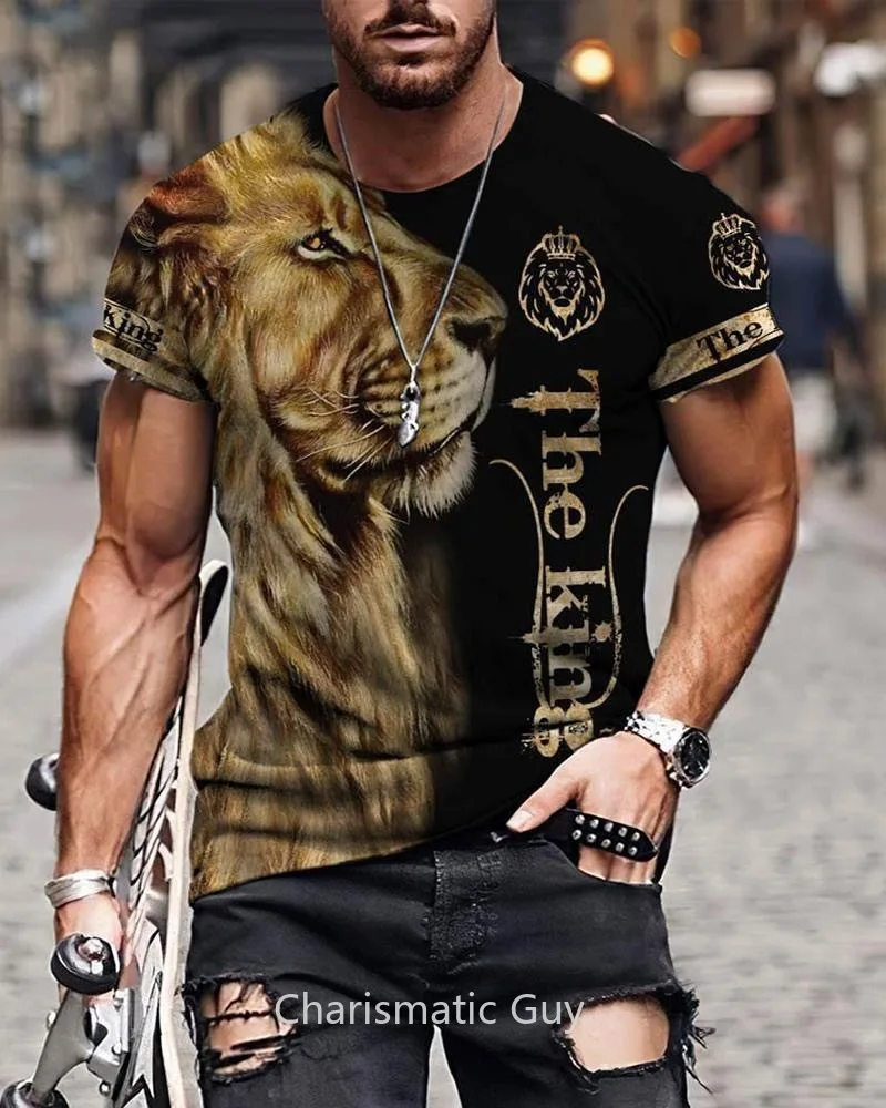 

Men's 3D Tiger Lion Printed T-Shirts Fashionable Round Neck Short Sleeve Street Clothes Hip-Hop Trend Male Clothes Summer Tees