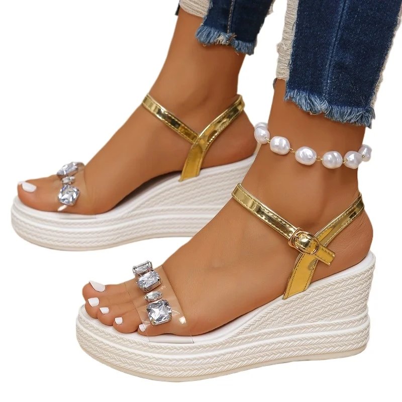 Женские босоножки на ремешке с пряжкой модные классические сандалии со стразами