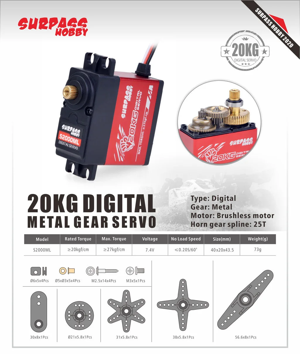 

Сервопривод SURPASS HOBBY для радиоуправляемого автомобиля, цифровой мотор с металлической шестерней 20 кг для HobbyWing ESC Sanwa, аксессуары для моделей ...