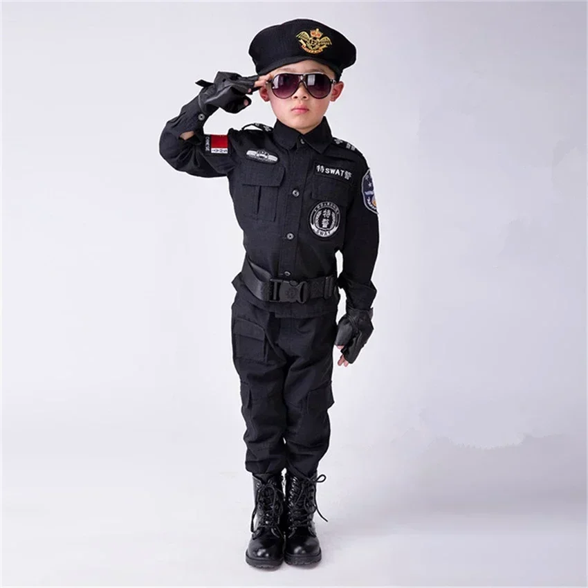 Фото Politieagenten Kostuums Jongens Spe Aces Politie Uniform Kinderdaggeschenk Leger Lange Mouw Jas HandschoenenCosplay №3