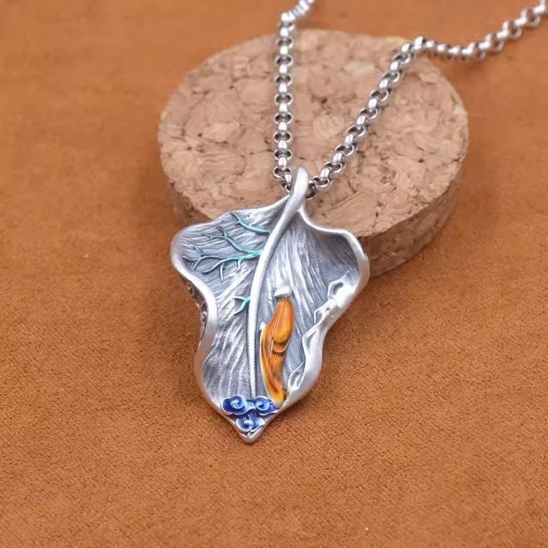 Фото Традиционное ожерелье Cloisonome Bodhi Leaf — буддийские украшения Jingtai Blue и Copper для благословений и защиты №3