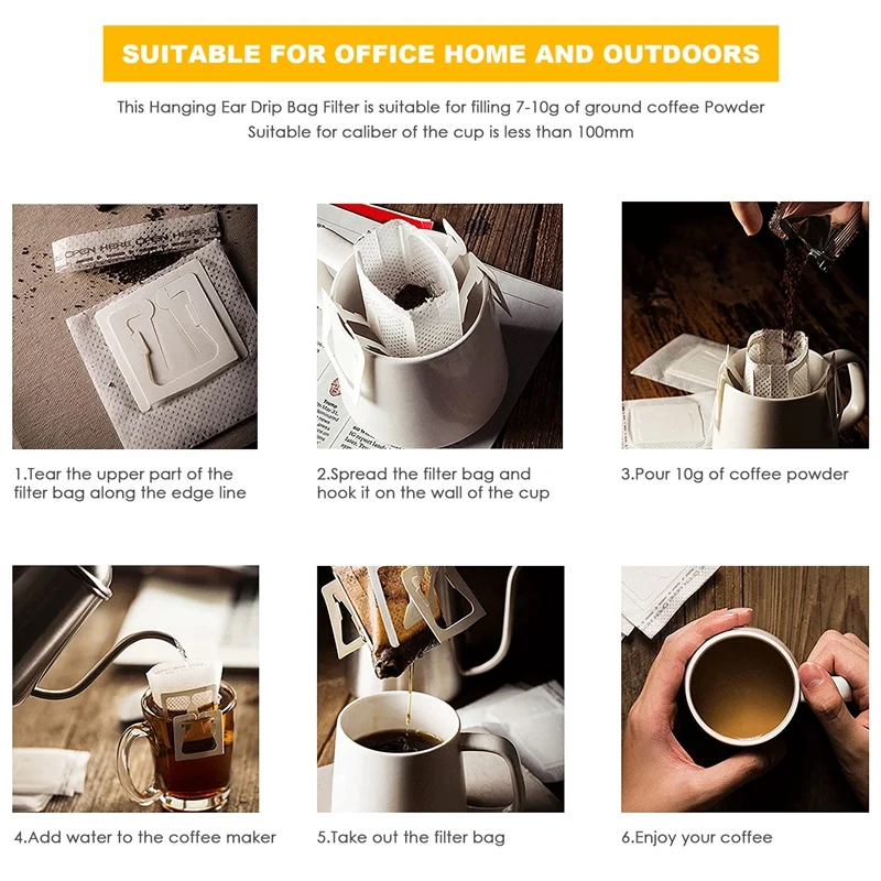 100 шт. одноразовые фильтр-мешки для кофе капельные портативные подвесные