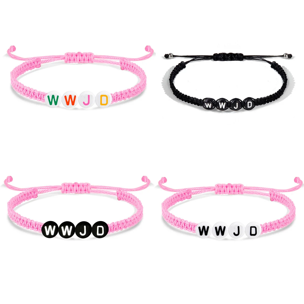 

WWJD Rope Beaded Adjustable Bracelet What Would Jesus Do Woven Wristbands Bracelet for Women Men Jewelry Colorful Gifts Braied