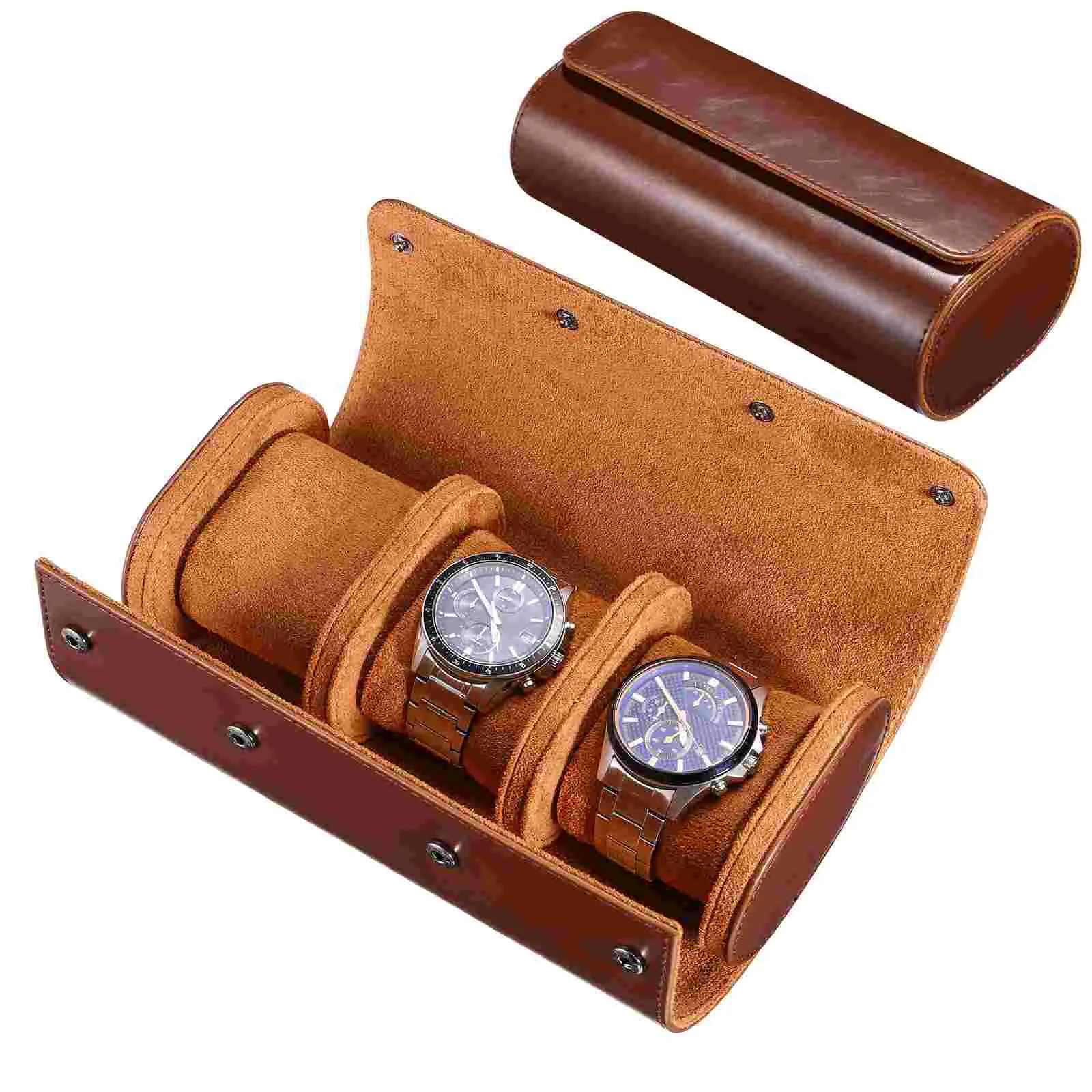 

Watch Case Organizer Cylinder Shape Storage Box Travel Watch Roll Holder 3 Grids Case for Women Men