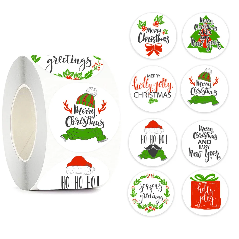 

50-500Pcs Round Merry Christmas Stickers Thank you Decorative Stickers for Xmas Gifts Envelop Seals Cards Packages Wedding Decor